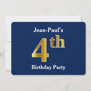 Invitation Blue, Faux Gold 4e fête d'anniversaire + Nom perso