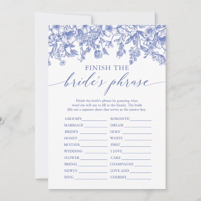 Invitation Blue Finish the Bride's Phrase Fête des mariées Ga (Devant)