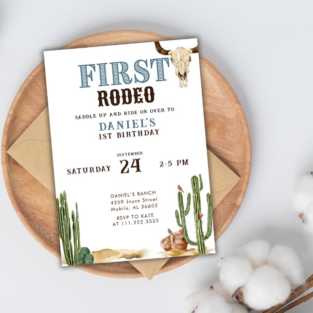 Invitation Blue First Rodeo Western Cowboy 1er anniversaire (Créateur téléchargé)