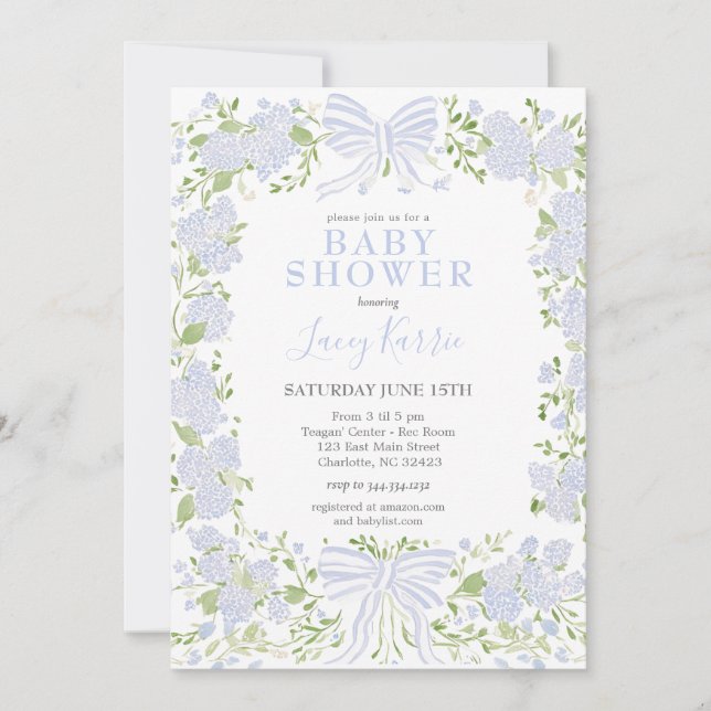 Invitation Blue Floral Baby Shower Invitation,  (Devant)
