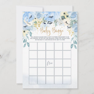 Invitation Blue Floral Bingo / Devinez qui Baby shower jeux