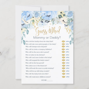 Invitation Blue Floral Devinez Qui Baby shower Jeux