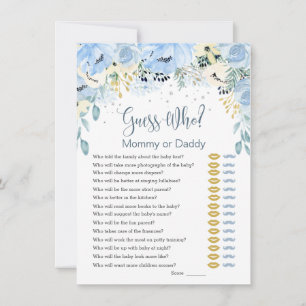 Invitation Blue Floral Devinez Qui Baby shower Jeux Invitatio