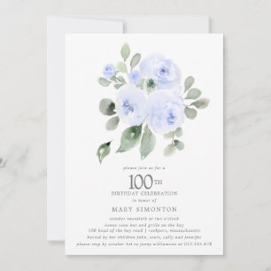 Invitation Blue Floral Eucalyptus 100e fête d'anniversaire