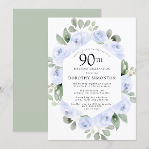 Invitation Blue Floral Eucalyptus 90ème anniversaire