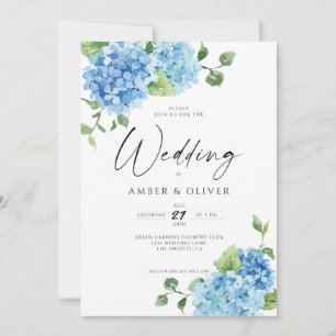 Invitation Blue Floral Hydrangeas Elégant Dusty Blue Mariage