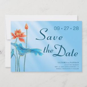 Invitation Blue Floral Lotus Wedding Enregistrer la date Invi