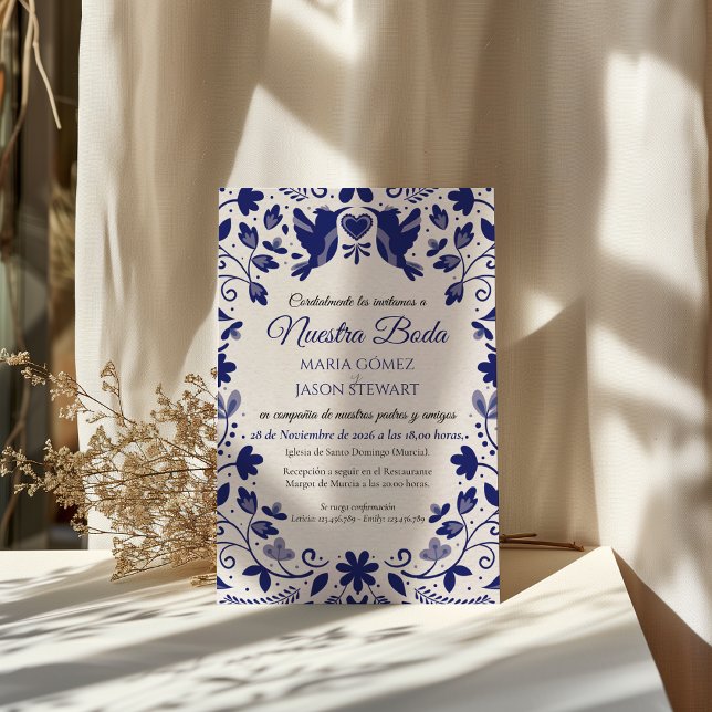 Invitation Blue Floral Romantic Aesthetic Spanish Wedding (Blue Floral Romantic Aesthetic Spanish Wedding Invitation)