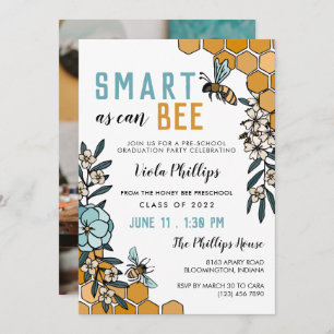 Invitation Blue Floral Smart As Can Beol Preschool Graduation