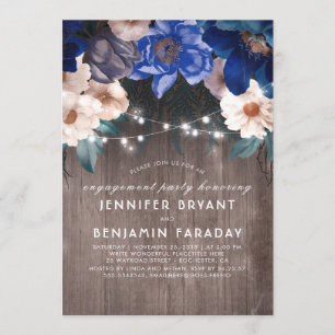 Invitation Blue Floral String éclaire Russe Engagement Party