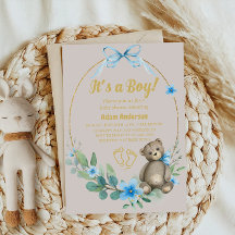 Blue Floral Teddy Bear C'est un Baby shower garçon