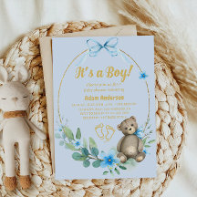 Blue Floral Teddy Bear C'est un Baby shower garçon