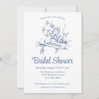 Invitation Blue Floral Toile Bridal Shower