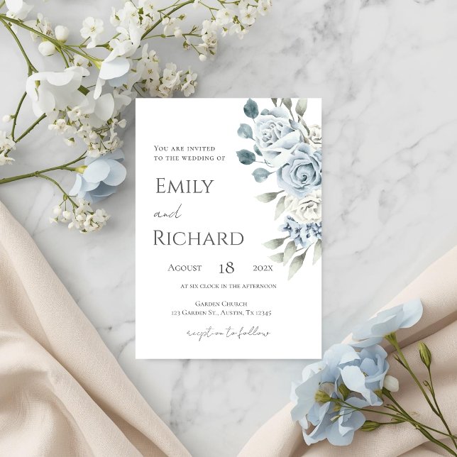 Invitation Blue Floral Wedding  (Créateur téléchargé)