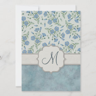 Invitation Blue Forget-Me-Not Floral et marbre avec Monogramm