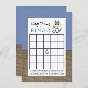 Invitation Blue Fox Burlap Baby shower Bingo