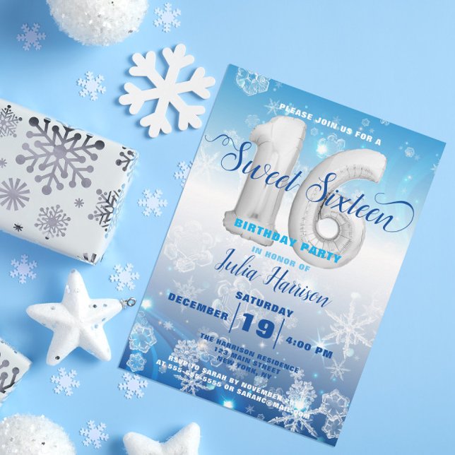 Invitation Blue Frozen Winter Wonderland Sweet 16 Anniversair (Créateur téléchargé)