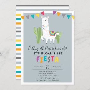 Invitation Blue Fun Llama Fête Anniversaire