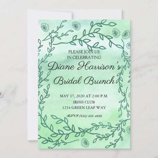 Invitation Blue Garden Watercolor Wedding shower (Devant)