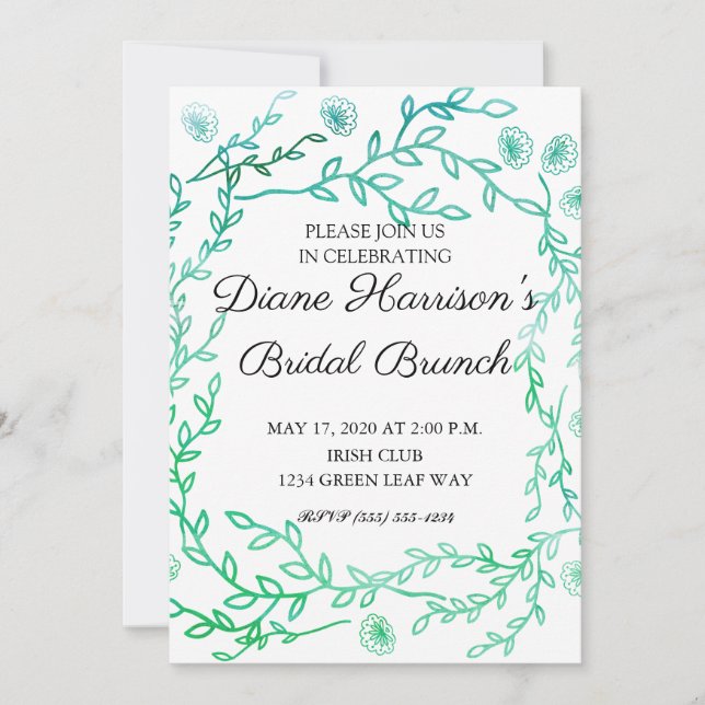 Invitation Blue Garden Watercolor Wedding shower (Devant)