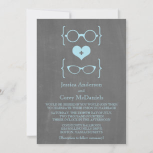 Invitation Blue Geeky Lunettes Chalkboard Mariage Inviter