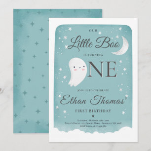 Invitation Blue Ghost Little Boo Anniversaire Fête Halloween