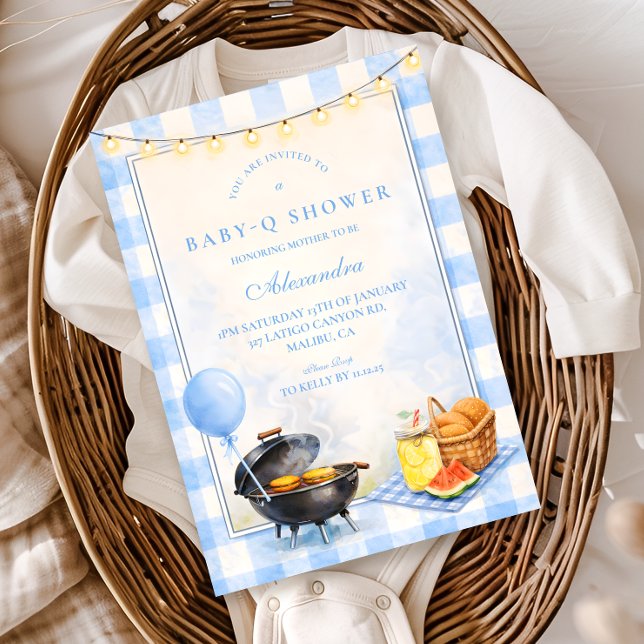 Invitation Blue Gingham Baby Q Baby Shower (Créateur téléchargé)