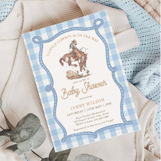 Invitation Blue Gingham Cowboy Baby Shower