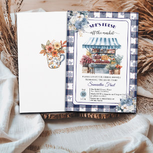 Invitation Blue Gingham Hors Marché Baby Shower