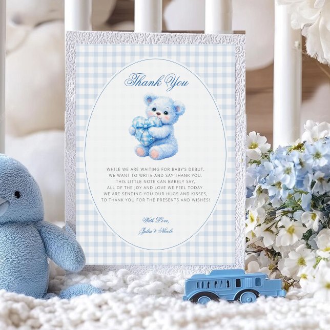 Invitation Blue Gingham Teddy Bear Neutral Baby Shower (Créateur téléchargé)