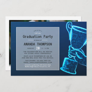 Invitation Blue Glow Futuristic Virtual Graduation Party