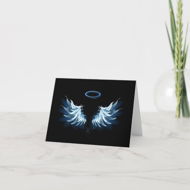 Invitation Blue Glowing Angel Wings on black background (Devant)