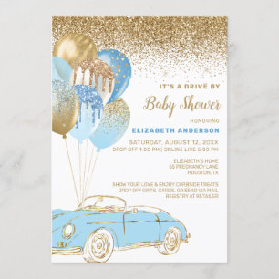 Invitation Blue Gold Balloons Virtual Drive par Baby shower