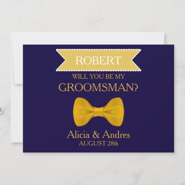 Invitation Blue & Gold Bow Serez-vous mon Groomsman? (Devant)