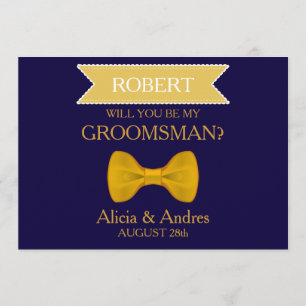 Invitation Blue & Gold Bow Serez-vous mon Groomsman?