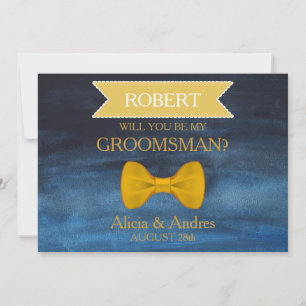 Invitation Blue & Gold Bow Serez-vous mon Groomsman?