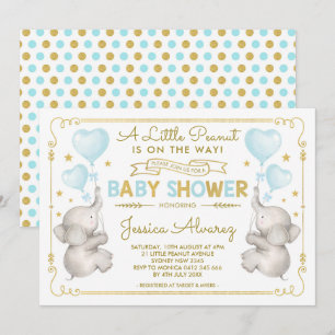 Invitation Blue Gold Elephant Baby shower garçon Jungle Invit