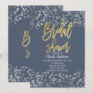 Invitation Blue Gold Foil Bébé's Breath Fête des mariées mode