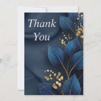 Invitation Blue & Gold Leaves on Navy Blue Thank You Card