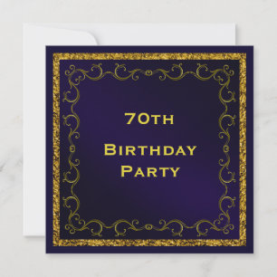 Invitation Blue & Gold Man's Double Side 70th Birthday