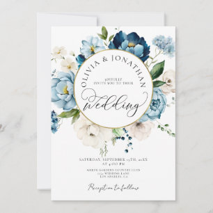 Invitation Blue Gold Navy All in 1 Budget QR Code Mariage
