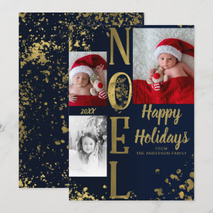 Invitation Blue & Gold NOEL Holiday Splatz photo