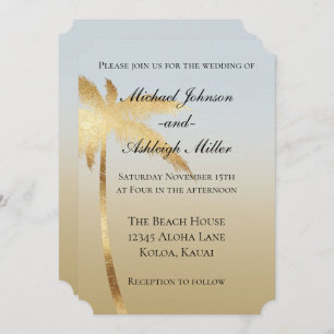 Invitation Blue Gold Palm Tree Ombre Mariage
