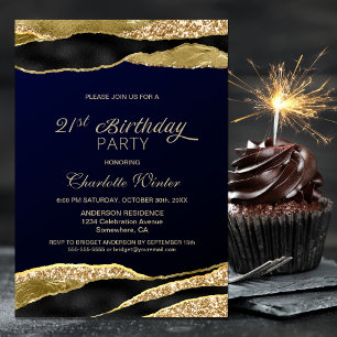 Invitation Blue Gold Parties scintillant 21e fête d'anniversa