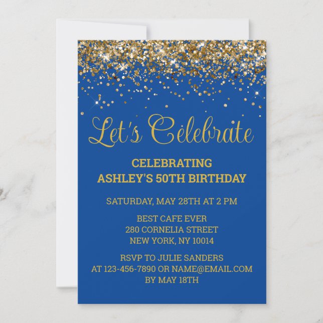 Invitation Blue & Gold Parties scintillant 50e anniversaire F (Devant)