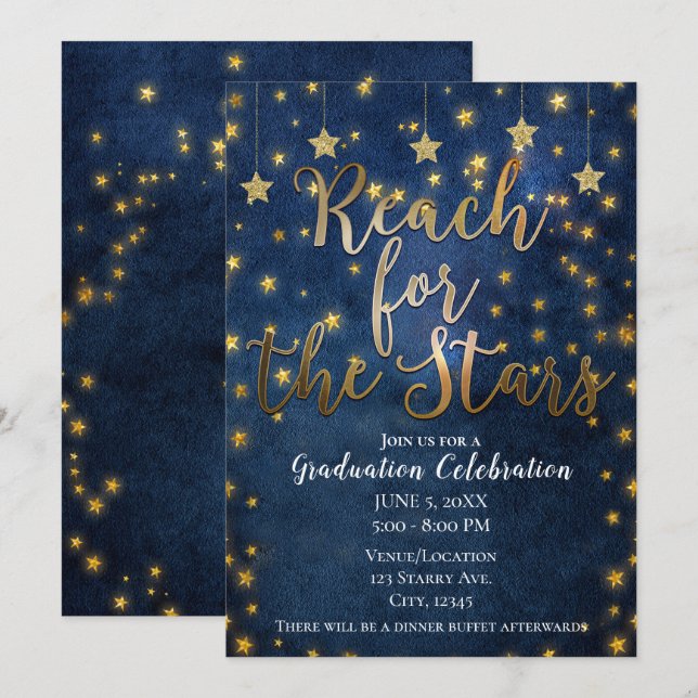 Invitation Blue Gold Reach pour la graduation céleste des éto (Devant / Derrière)