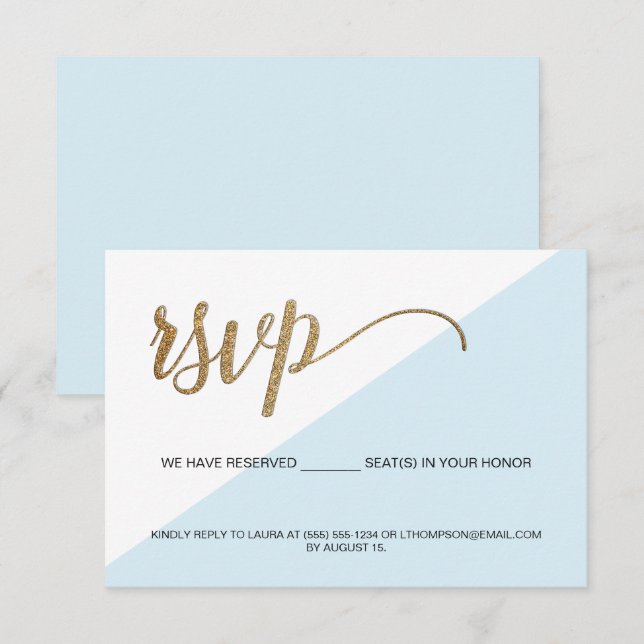 Invitation Blue Gold RSVP Aucun envoi Réservé Siège Invitatio (Devant / Derrière)