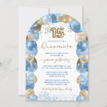 Blue Gold Sparkle Photo Quinceañera Balloon