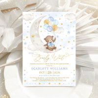 Blue Gold Teddy Bear Lune Stars Baby Boy Douche