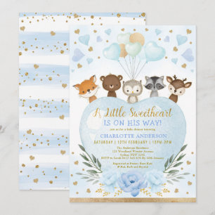 Invitation Blue Gold Valentines amour bébé bébé bébé douche g
